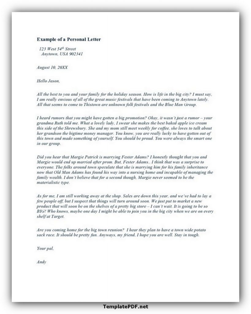 Example Of Personal Letter Example Of Personal Letter