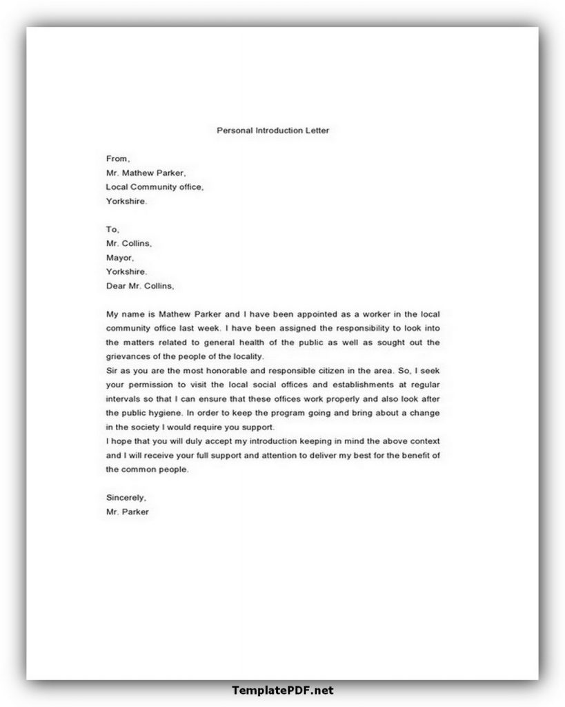 Personal Introduction Letter Template Personal Introduction Letter Template