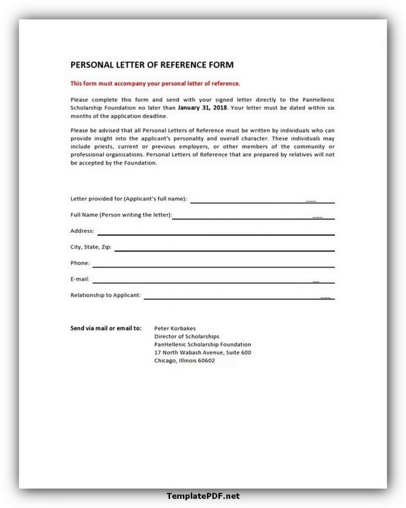 Personal Letter Of Reference Form Template Personal Letter Of Reference Form Template