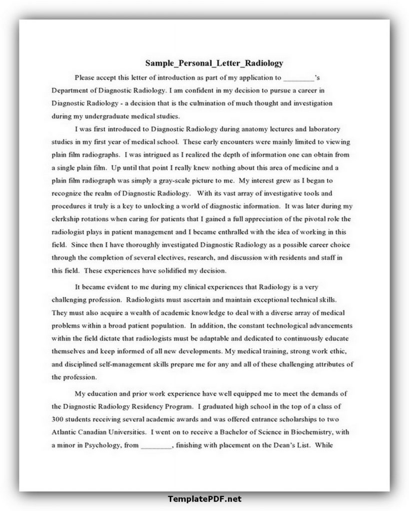 Sample Personal Letter Template Radiology Sample Personal Letter Template Radiology