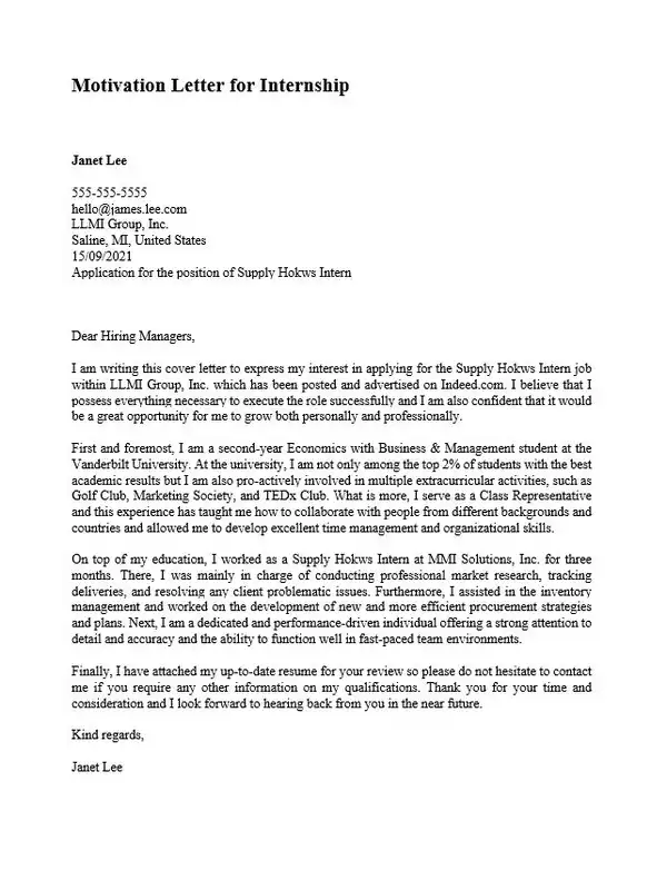 Motivation Letter for Internship 01 Motivation Letter for Internship 01