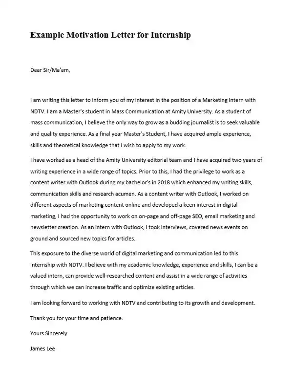 Motivation Letter for Internship 02 Motivation Letter for Internship 02