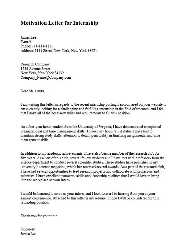Motivation Letter for Internship 03 Motivation Letter for Internship 03