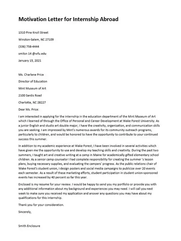 Motivation Letter for Internship 04 Motivation Letter for Internship 04