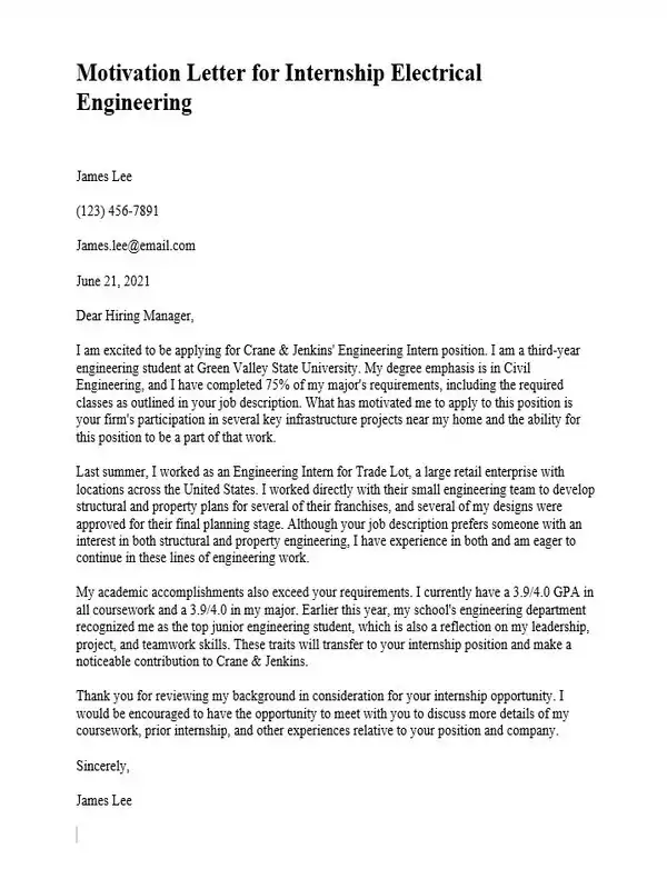 Motivation Letter for Internship 05 Motivation Letter for Internship 05