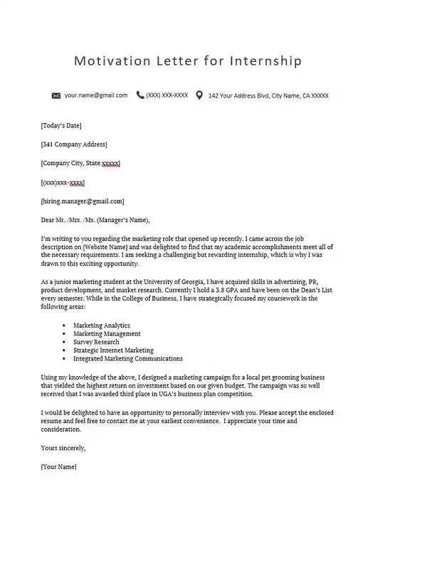 Motivation Letter for Internship Motivation Letter for Internship